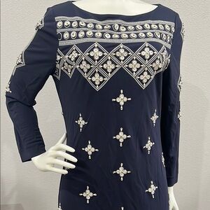 Tory Burch Navy Dress with Intricate White Embellishments